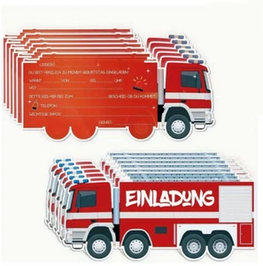 12 Einladungskarten  für Geburtstag Feuerwehrauto ( 126 A ) - Bild 1 von 2