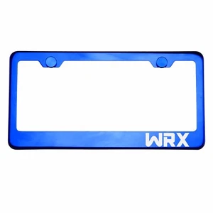 Blue Chrome License Plate Frame WRX Laser Etched Metal Screw Cap - Picture 1 of 8