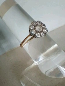 Antiker Cluster-Ring 18 kt Gold & weiße Saphire Gänseblümchen - Größe M - Bild 1 von 18