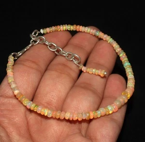 Natural Ethiopian opal gemstone beads bracelet with sterling silver opal beads - Picture 1 of 10