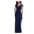 X by Xscape Lace-Sleeve Chiffon Gown Navy size 6