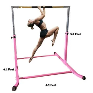 Adjustable Pink Junior Gymnastics Kip Bar for Kids – Heavy Duty, Cushioned Hand - Picture 1 of 6