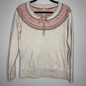 Lucky Brand Women Cozumel Beaded Cream Melange Sweatshirt Top S - Picture 1 of 7