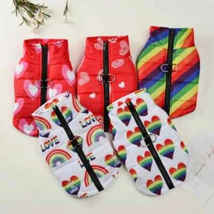 Regenbogen Hundejacke Winter Warm Fleece Mantel mit D-Ring für Kleine Hunde - Bild 1 von 9