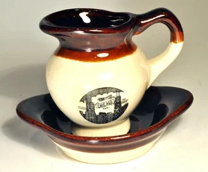 Vintage Chicago, Illinois Brown Drip Ceramic Creamer & Plate Souvenir - Picture 1 of 2