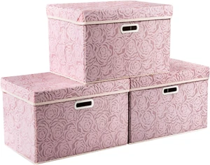 Larger Collapsible Storage Boxes with Lids Fabric Decorative Bins Cubes Organize - Picture 1 of 12