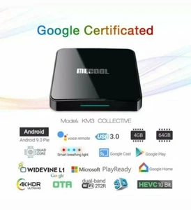MECOOL KM3 Android 9.0 TV Box 4GB 64GB S905X2 4K Dual WiFi BT4.0 Media Player - Picture 1 of 9