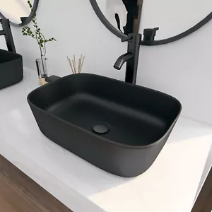 Eridanus 18"x13" Vitreous China Bathroom Sink Matte Black Countertop Vessel Sink - Picture 1 of 12
