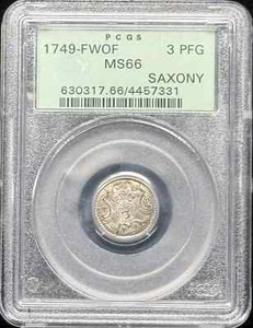1749 FWOF GERMAN STATES Copper LEICHTER PFENNIG (Light Pfenning) PCGS MS-66 - Picture 1 of 2