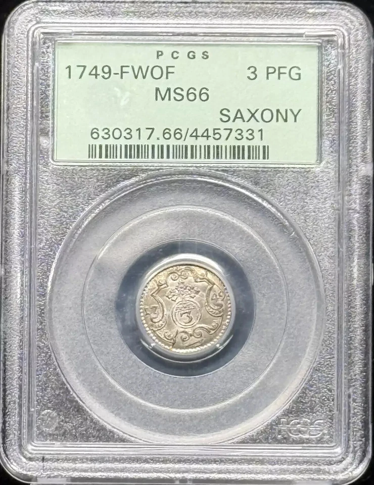 1749 FWOF GERMAN STATES Copper LEICHTER PFENNIG (Light Pfenning) PCGS MS-66 - Image 1 of 2