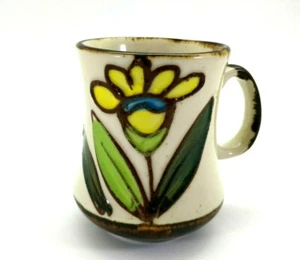 Vintage Steingut Sammlung Kaffeebecher gesprenkelte gelbe Blume - Bild 1 von 12