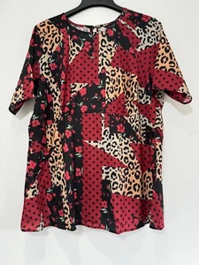 Blusa ligera de verano manga corta estampado animal Curvissa Top talla 20 roja - Imagen 1 de 7
