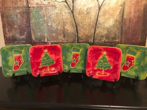 5 NEUE CIC Zertifiziert Inter. Frederking Weihnachtsbaum rot quadratisch Salatteller - Bild 1 von 9