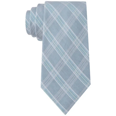 CALVIN KLEIN Blue Horizon Windowpane Check Silk Linen Blend Slim Tie - Image 1 of 3
