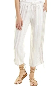 Jones New York Damen gestreifte aufgesetzte Tasche Leinen Capri Hose Biskuit Ton Med - Bild 1 von 2
