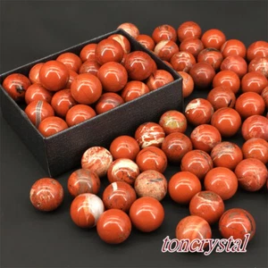 100pcs Top Natural Red Jasper Sphere Carved Quartz Crystals Ball Healing 15mm+ - Foto 1 di 11