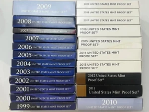 Complete 1999 to 2019 US Mint Proof Sets Lot of 21 sets With COA - Picture 1 of 22