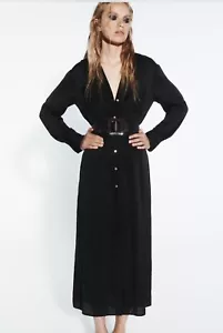 Brand New Zara Women Black Belted Long Sleeve MIDI Dress SIZE Medium - Picture 1 of 10