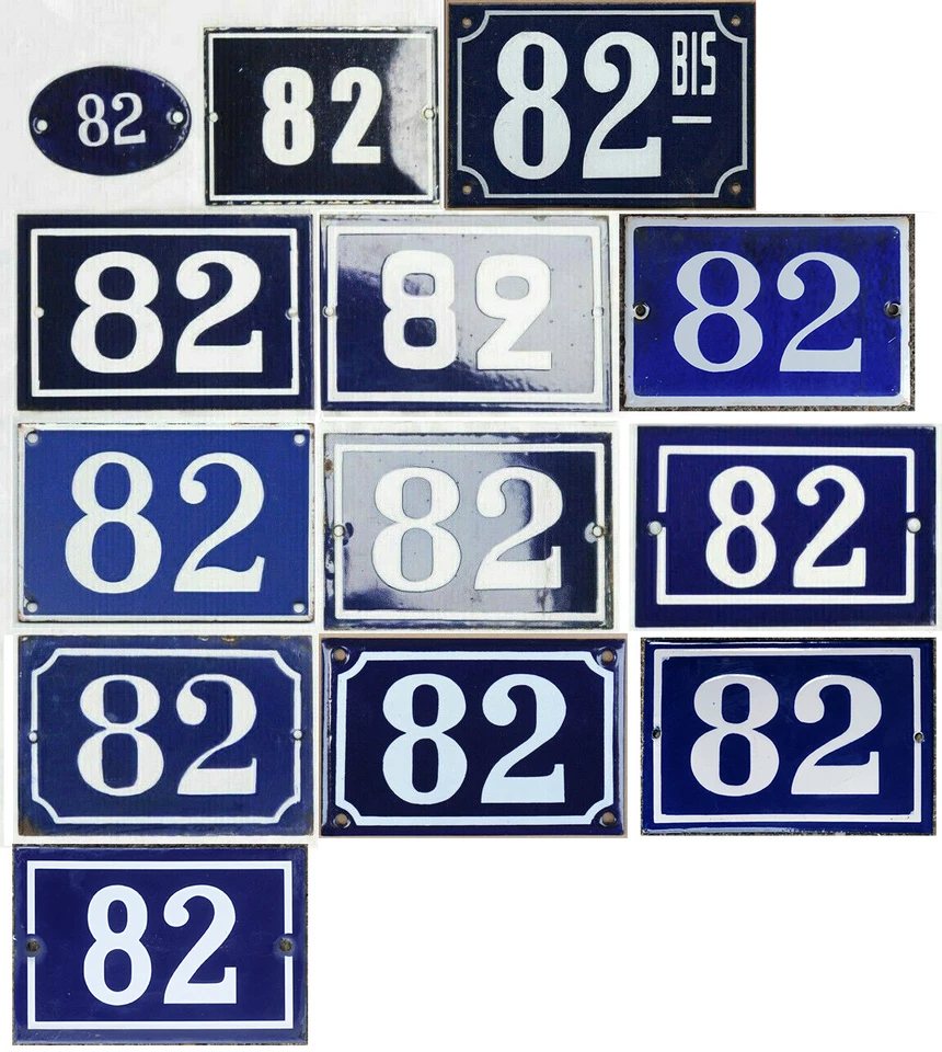 Old blue French house number 82 door gate plate steel enamel sign - choice of 12 - Imagem 1 de 1
