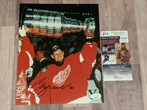 Archivo fotográfico firmado por JSA Chris Osgood 8x10 certificado de autenticidad 1998 Stanley Cup Detroit alas rojas A - Imagen 1 de 3