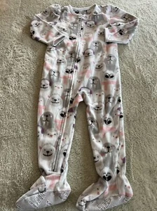 Just One You Girls White Pink Gray Walrus Penguin Fleece Long Sleeve Pajamas 2T - Picture 1 of 7