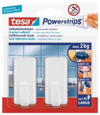 tesa Powerstrips selbstklebende Haken bis 2kg wieder ablösbar eckig weiß 2 Stück