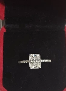 Certified Moissanite 2 Ct DEW Emerald Cut Engagement Ring Size 8 - Picture 1 of 6