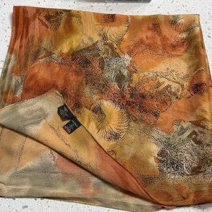 VTG Silk Abstract Shell Patterned 29”Square Scarf Fall colors Japan/London chic - Picture 1 of 7