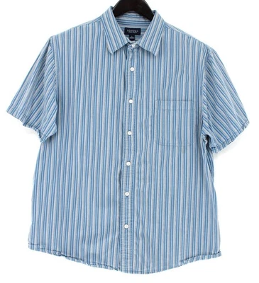 Camisa Sonoma Life+Style Para Hombre Grande Azul Rayas Manga Corta Botón Delantero Algodón Foto 1 de 4