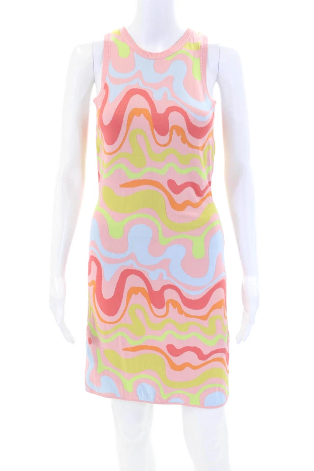 Nicole Miller Womens Sleeveless Crew Neck Knit Wavy Dress Pink Multi Size Small - Image 1 of 4