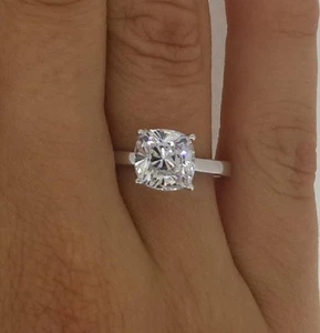 2 Ct 4 Prong Solitaire Cushion Cut Diamond Engagement Ring SI1 D White Gold 18k - Picture 1 of 4