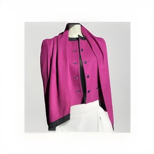 Vintage Jim Baldwin Suits Galore Wool Blazer Set Sz 6 Petite Purple Black Scarf - Picture 1 of 12