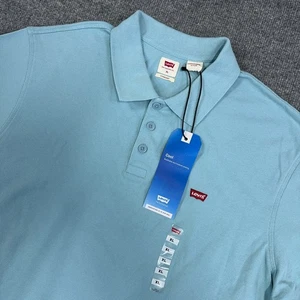 Camisa Polo Levis Hombres XL Azul Claro Tejido Piqué Algodón Logo Genial Rendimiento Golf - Imagen 1 de 9