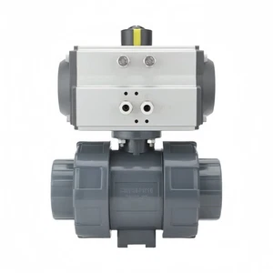 DN65 PVC Pneumatic Ball Valve 2-1/2" UPVC 2 Union For Acid Alkaline Fluid - Picture 1 of 7