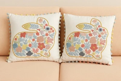 Anthropologie Magaschoni Embroidered Bunny Throw Pillow Set of 2 – Covers Only  - Image 1 of 4