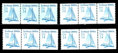 Stamp USA - 14¢ Iceboat 1880s - plate # 1, 2, 3, 4 coil strips of 3 - SC# 2134 - Image 1 of 4