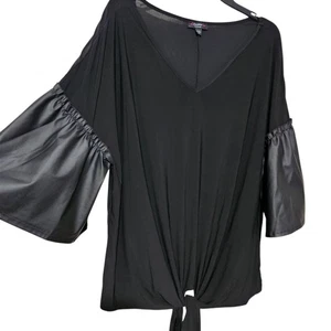 Blusa Cocomo para mujer talla 3X negra elástica ligera cuello en V manga acampanada - Imagen 1 de 9