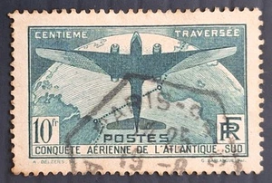 RARE 1936 France 10Fr green 100th Atlantic Crossing stamp used SG554 Cat £180 - Bild 1 von 2