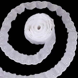 15 Yards weiß Baumwolle Ösen Blumen Rüschen Spitzenborte zum Nähen Kleid Kleidung Do - Bild 1 von 9