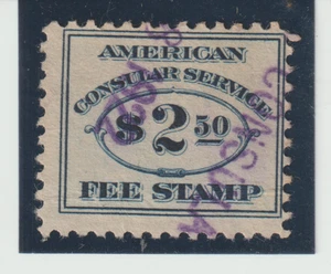 US Scott #RK18 Used $2.50 Dark Blue American Consular Service Fee Stamp Perf 11 - Picture 1 of 1