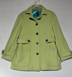 Gap Wool Blend Pea Coat Womens Large Green Button Up Pockets Winter Jacket - Picture 1 of 12