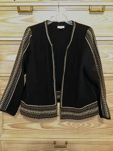 J.Jill Pure Jill Embroidered Cotton-Gauze Open Jacket Black Multi Medium - Picture 1 of 6