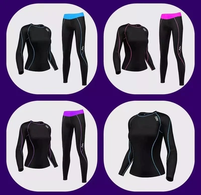 Women's Compression Tights +Top Armour Base Layer Gym Fit Jogging Full Suit Set - Image 1 of 4