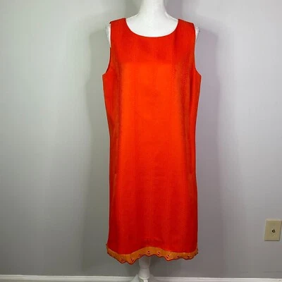 Vestido Tommy Hilfiger Sin Mangas Rojo Naranja Texturizado Floral Dobladillo Mujer Grande? Foto 1 de 4