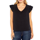 Three Dots V-Neck Double Gauze Top BLACK Women's Size L NEW/W Tag MSRP$138