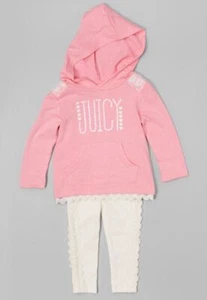 Set felpa con cappuccio e pantaloni Juicy Couture rosa pizzo taglia 4 prezzo al dettaglio $70 nuova con etichette - Foto 1 di 1