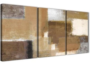 3 Stück Braun Creme Beige Gemälde Küche Leinwand Dekor - Abstrakt 3387 - 126 cm - Bild 1 von 5