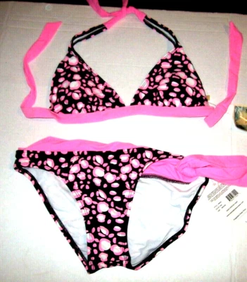 NEW Hobie swimwear halter BIKINI black pink white sz medium polkadot - Image 1 of 2