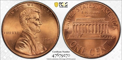 1993 1C RD Lincoln Memorial One Cent  PCGS MS69RD   47679270 Cover