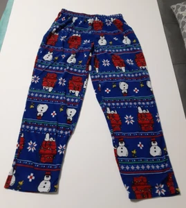 Peanuts Snoopy Woodstock Pajama/PJs/Lounge Pants - Kid's Size L Blue/Christmas - Picture 1 of 6